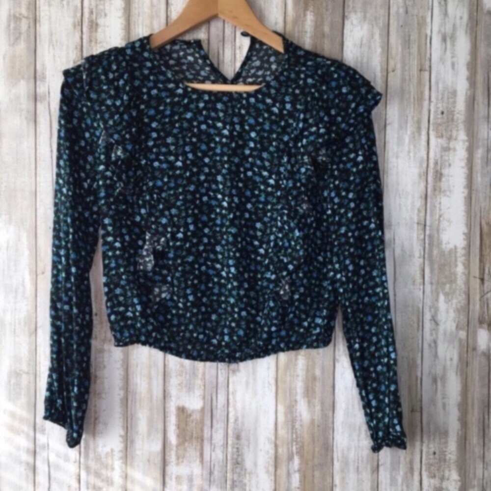 Wild Fable Blue Floral Long Sleeve Blouse - Picture 5 of 7